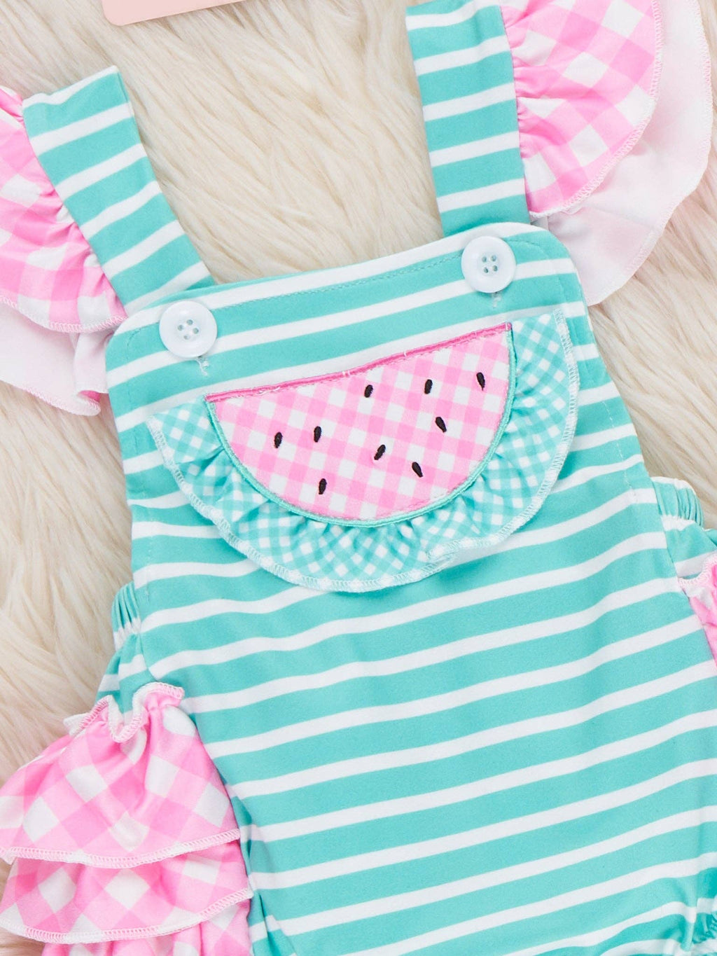 Watermelon Gingham Ruffle Bubble Romper