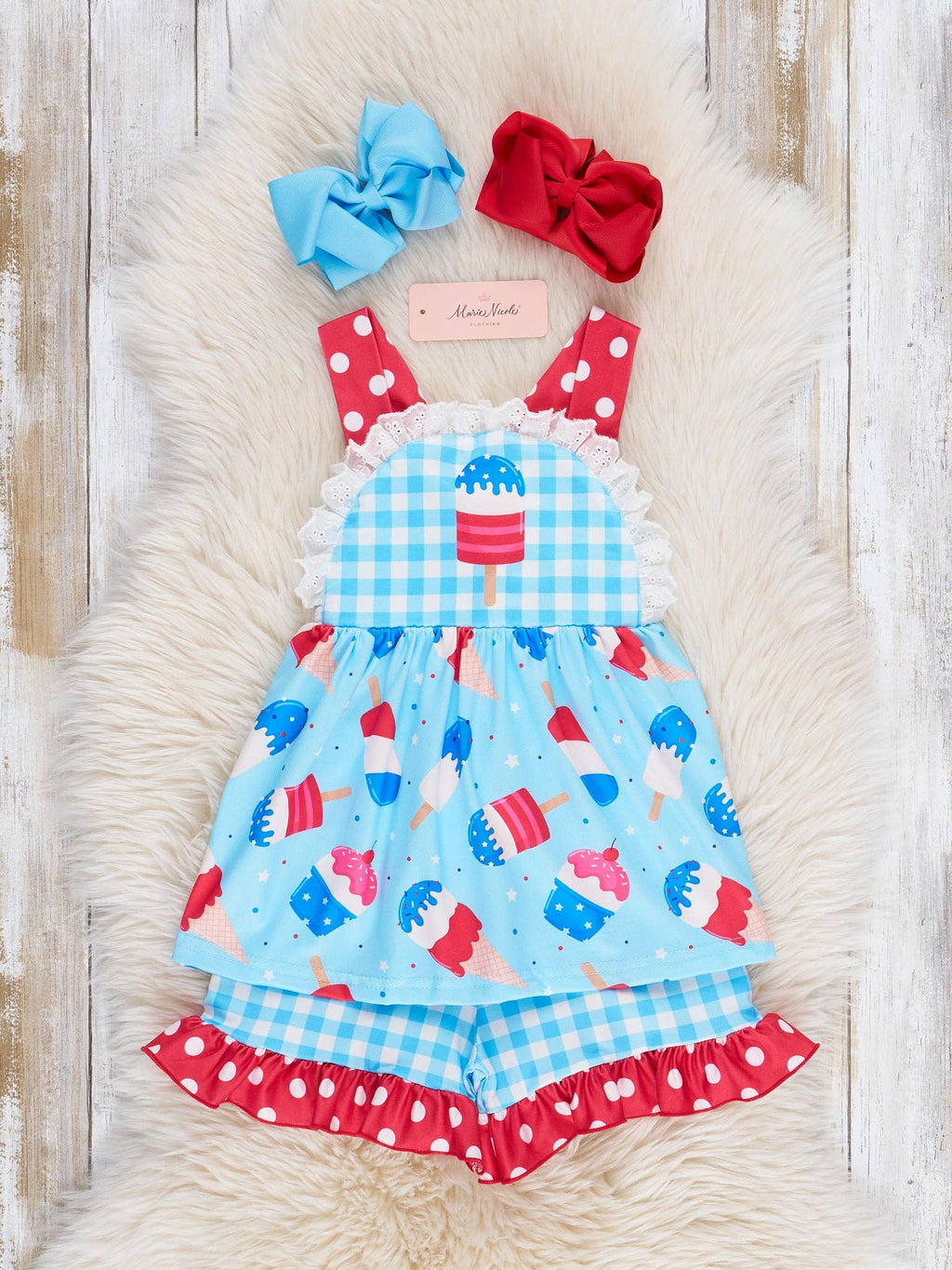 Popsicle Gingham Patriotic Ruffle Outfit