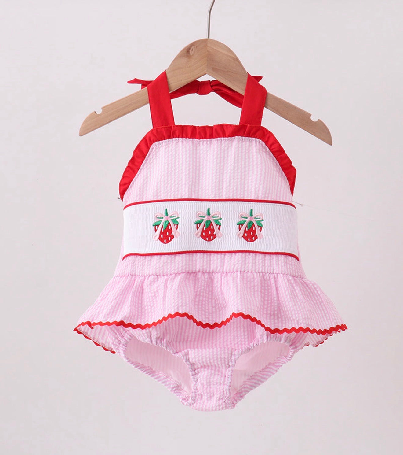 Seersucker Strawberry Swimsuit