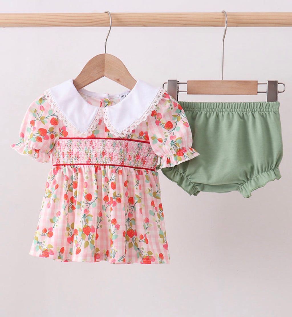 Strawberry Smocked Bloomers Set