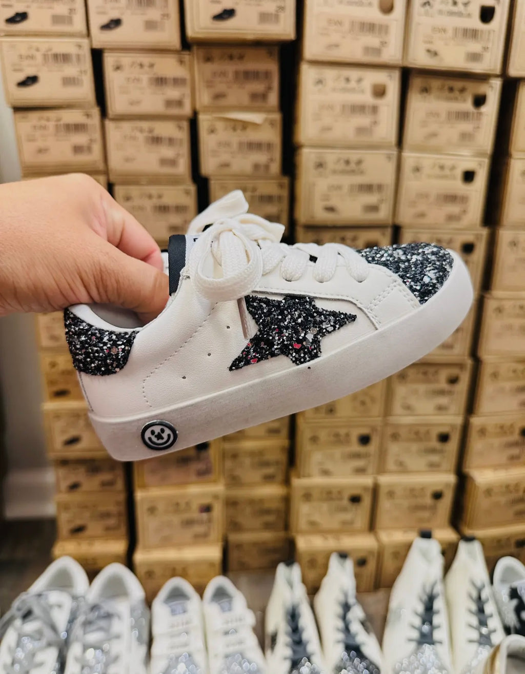 Black Glitter Star Sneakers