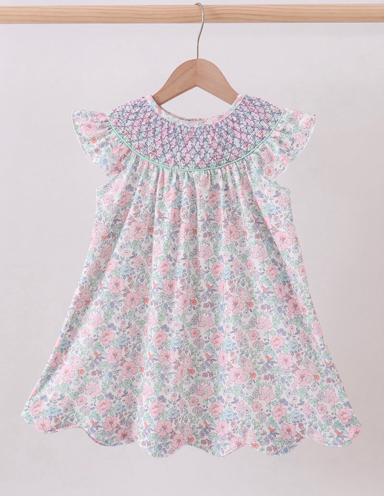 Green Floral Smocked Dress