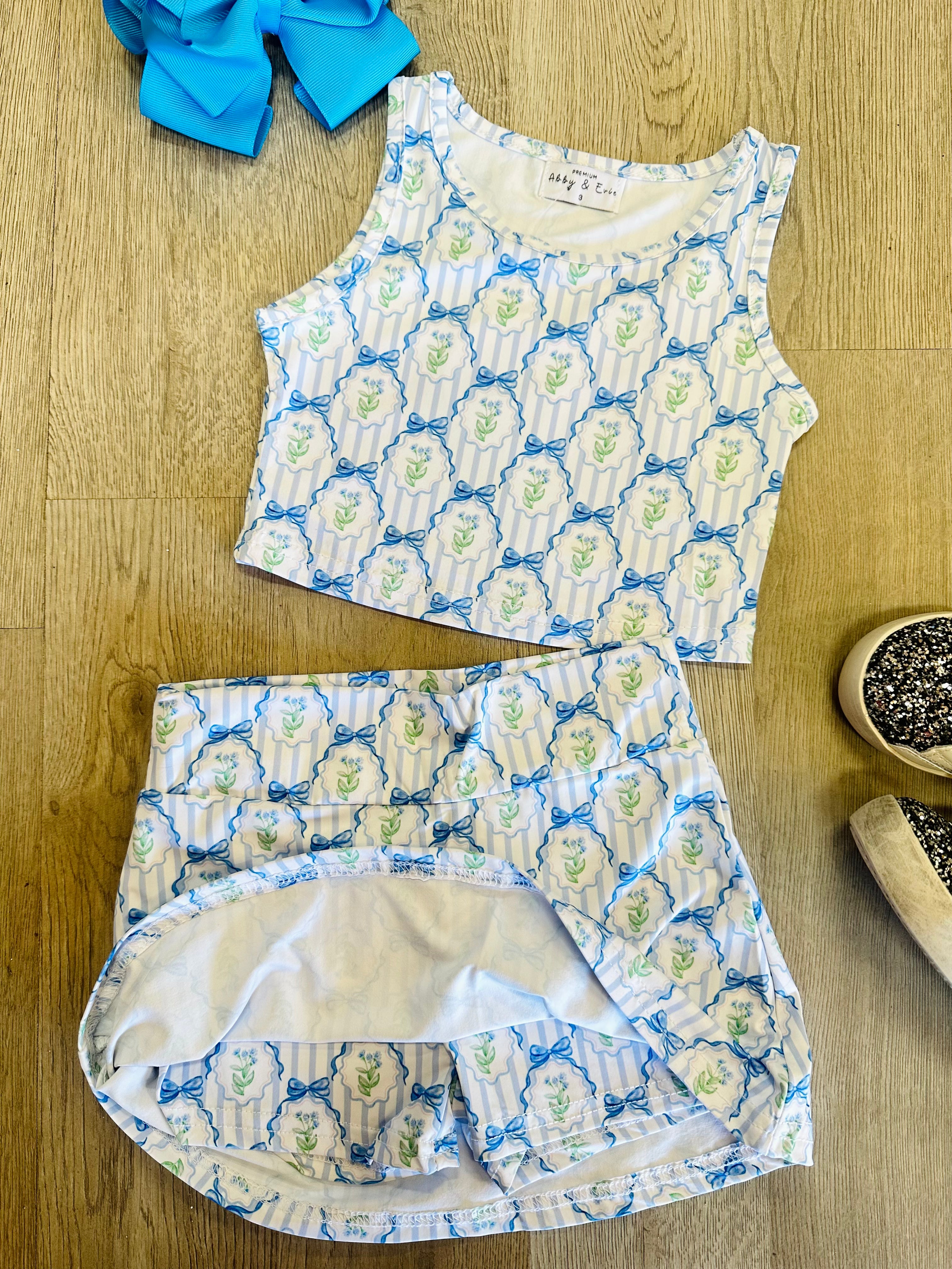 Blue Bow Active Skort Set
