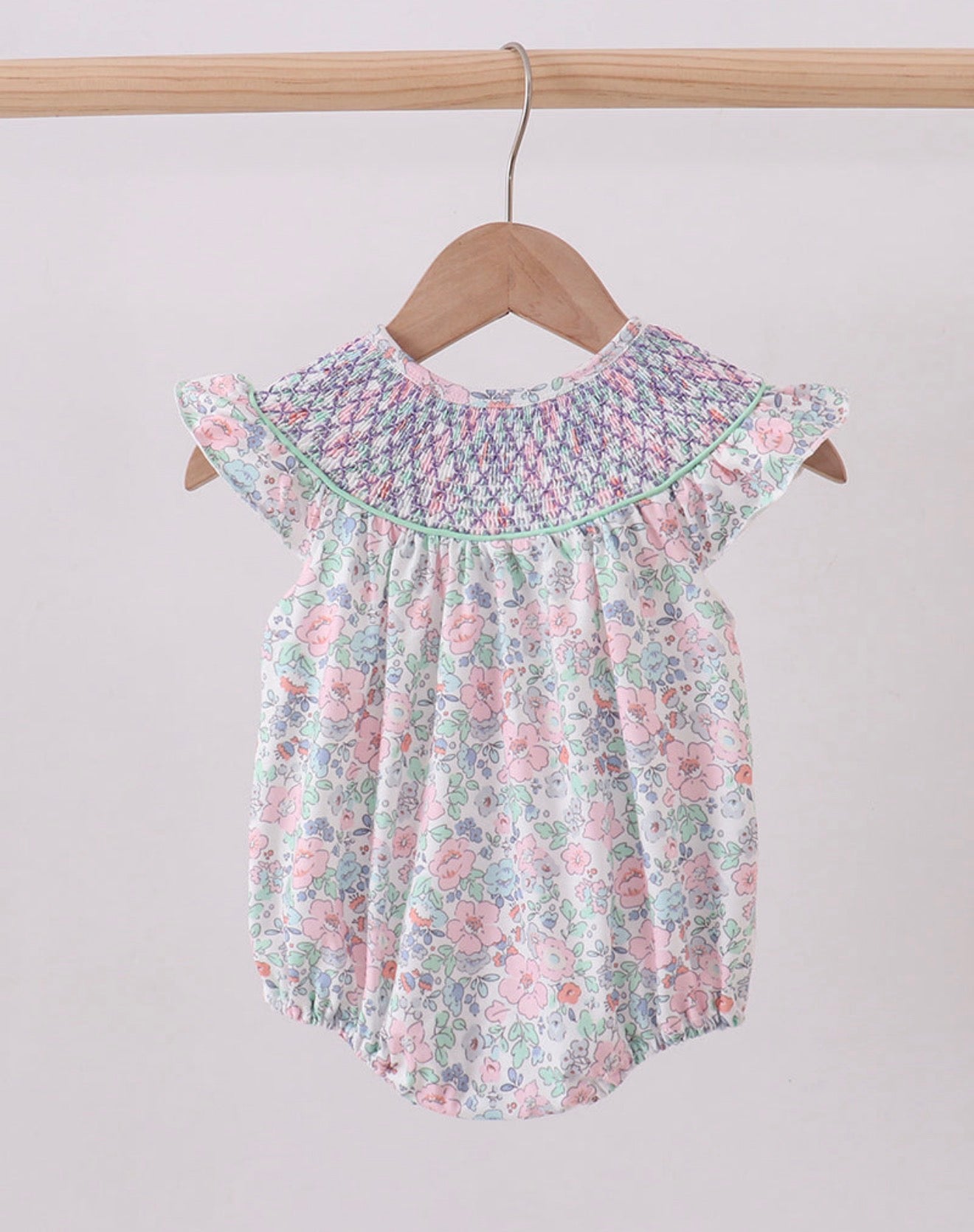 Green Floral Smocked Bubble