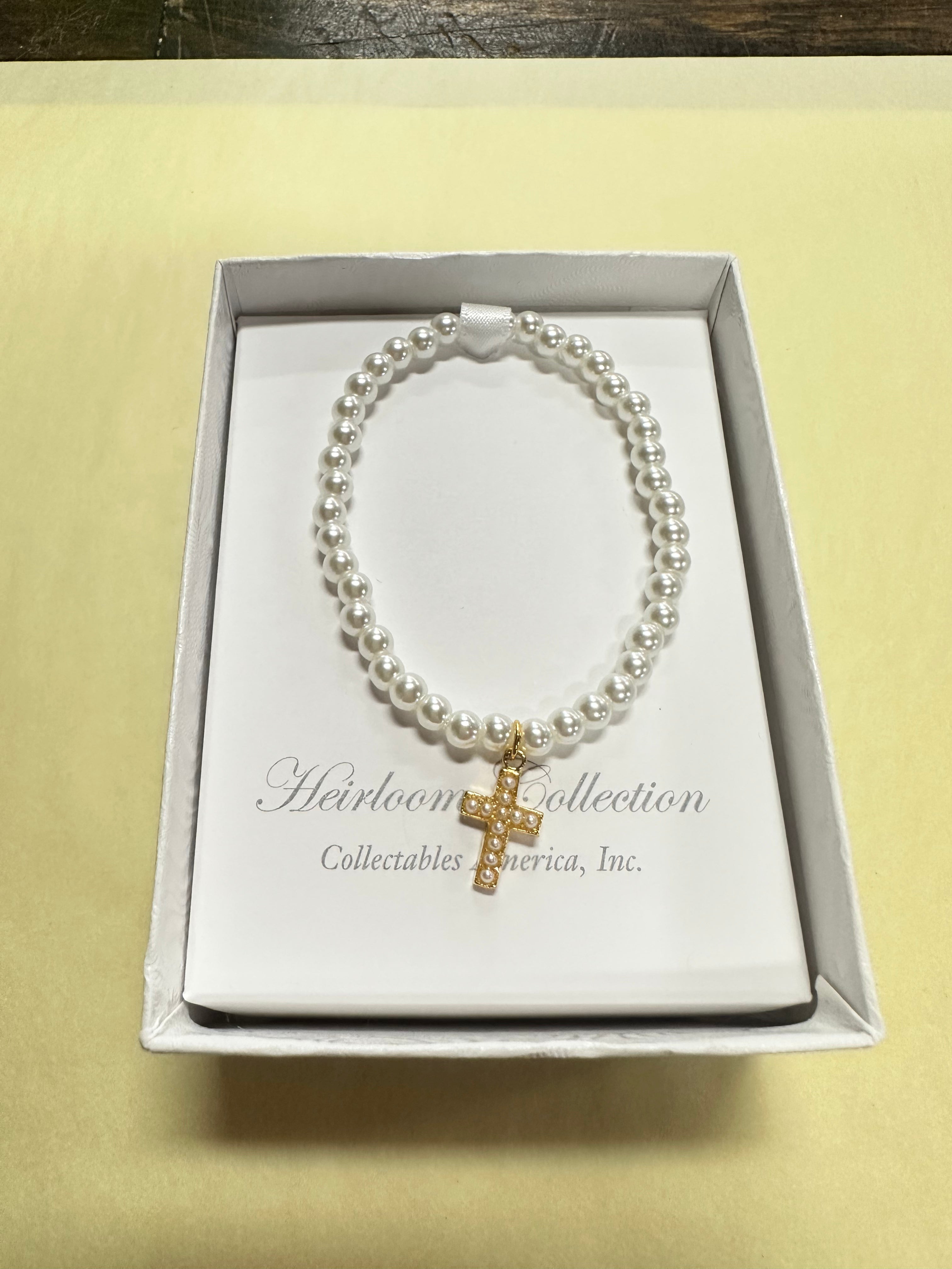 Gold Cross and Pearl Childs bracelet