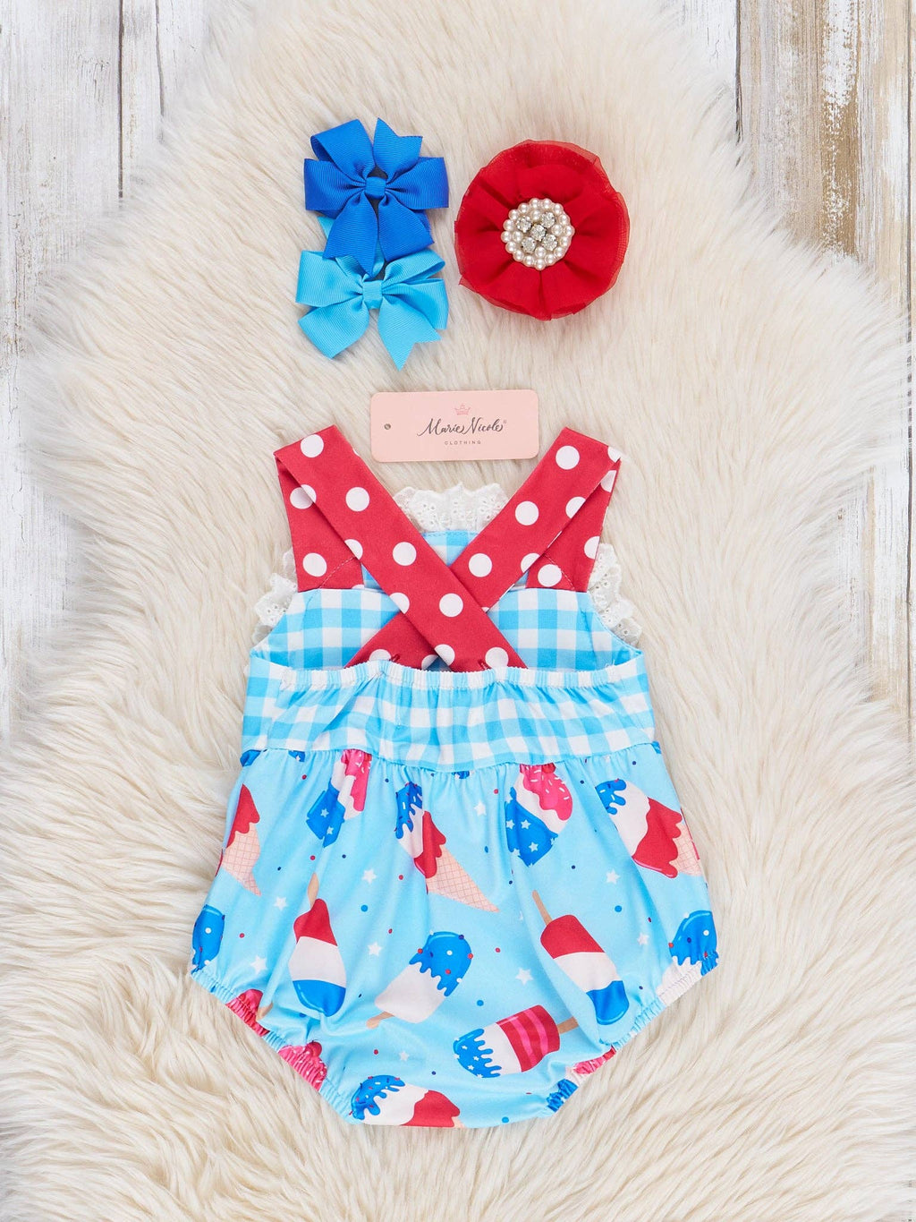 Popsicle Gingham Patriotic Ruffle Bubble Romper