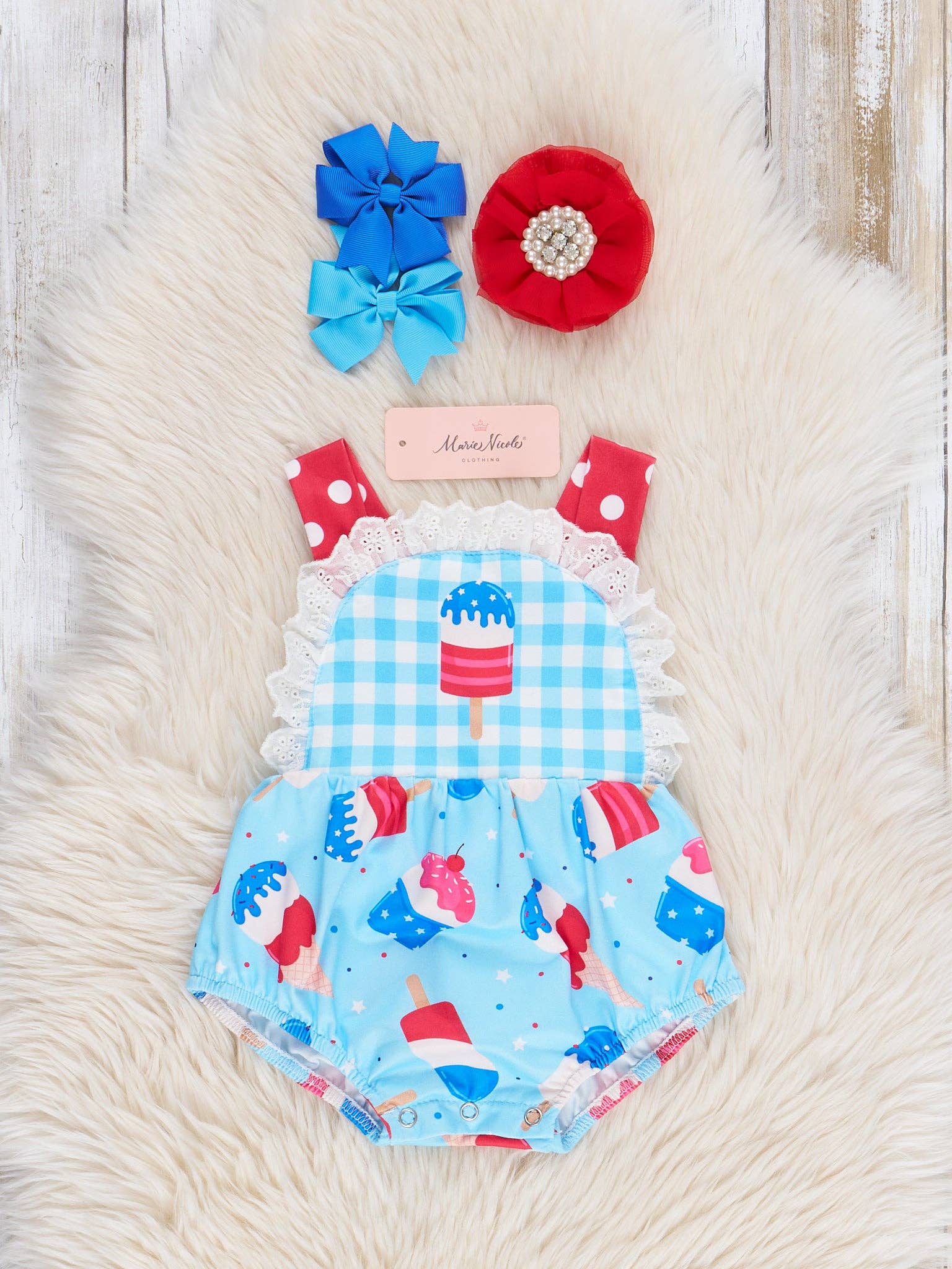 Popsicle Gingham Patriotic Ruffle Bubble Romper