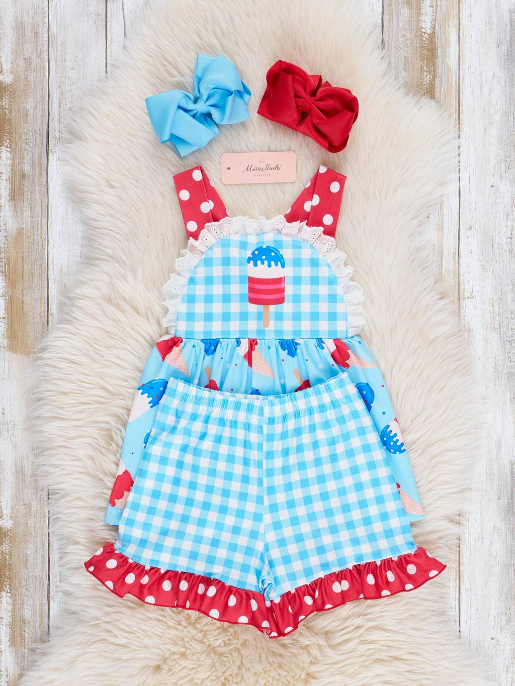 Popsicle Gingham Patriotic Ruffle Outfit